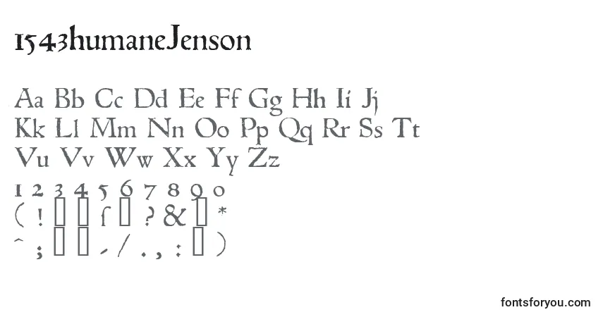A fonte 1543humaneJenson – alfabeto, números, caracteres especiais
