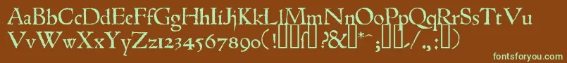 フォント1543humaneJenson – 緑色の文字が茶色の背景にあります。