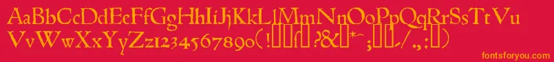 1543humaneJenson-fontti – oranssit fontit punaisella taustalla