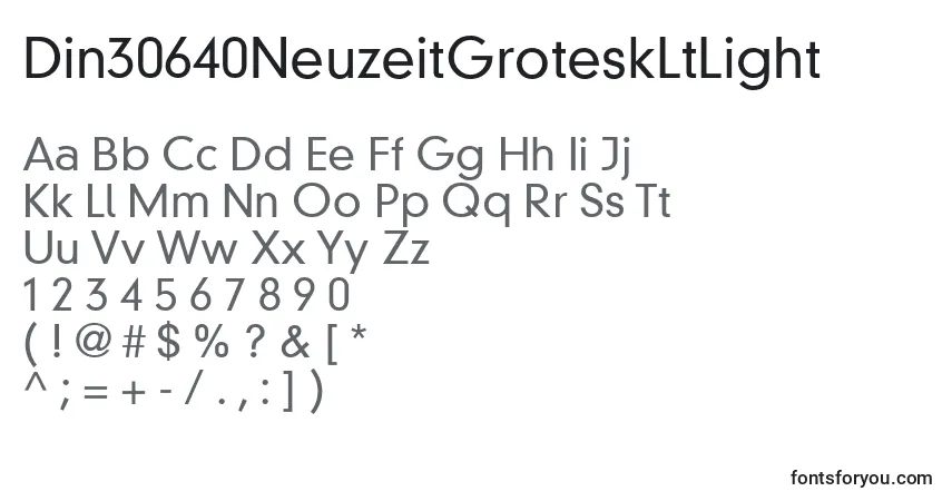 Czcionka Din30640NeuzeitGroteskLtLight – alfabet, cyfry, specjalne znaki