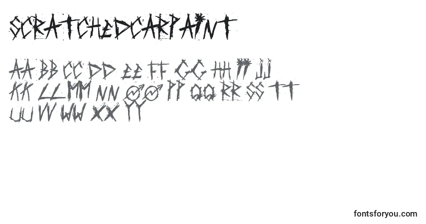 A fonte ScratchedCarPaint – alfabeto, números, caracteres especiais