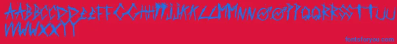 ScratchedCarPaint-Schriftart – Blaue Schriften auf rotem Hintergrund