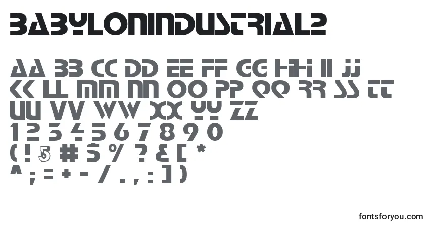 A fonte BabylonIndustrial2 – alfabeto, números, caracteres especiais