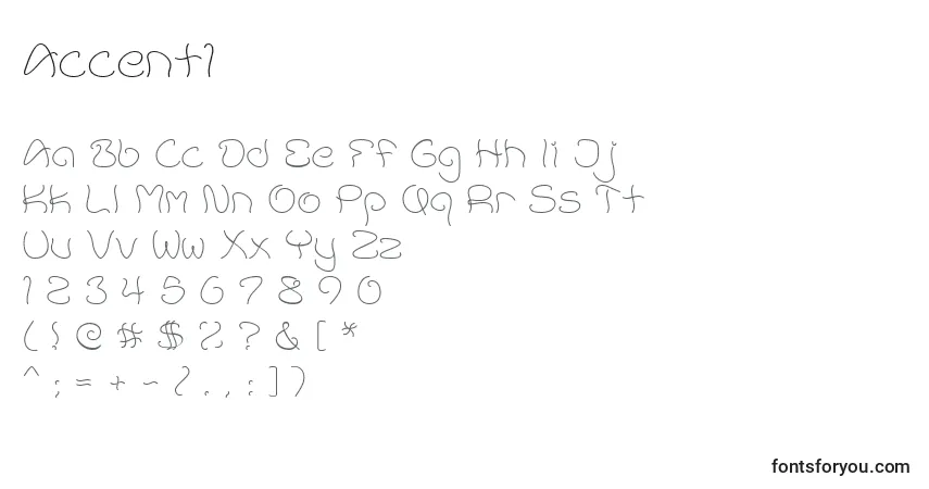 Czcionka Accent1 – alfabet, cyfry, specjalne znaki
