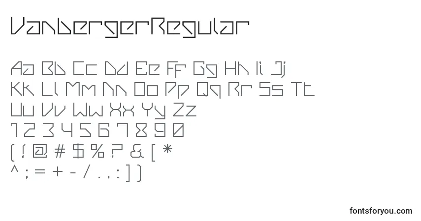 Czcionka VanbergerRegular – alfabet, cyfry, specjalne znaki