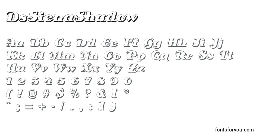 A fonte DsSienaShadow (112038) – alfabeto, números, caracteres especiais