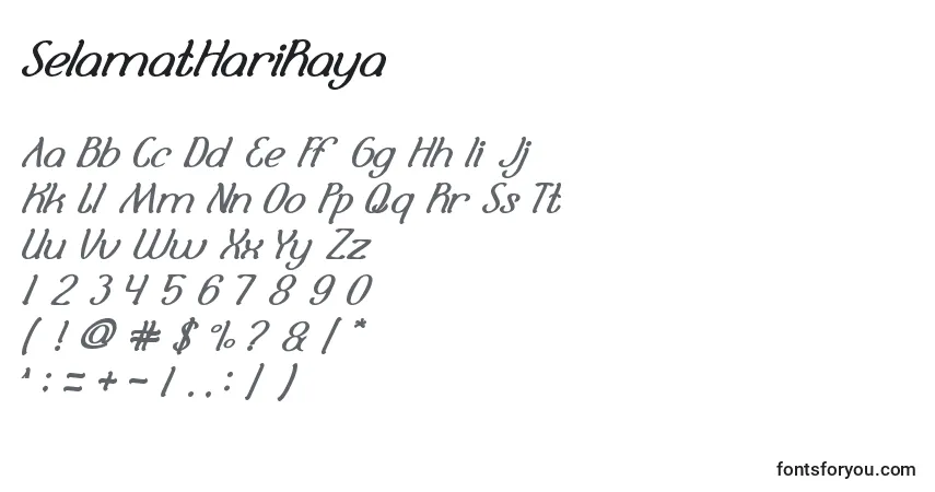 Fuente SelamatHariRaya - alfabeto, números, caracteres especiales
