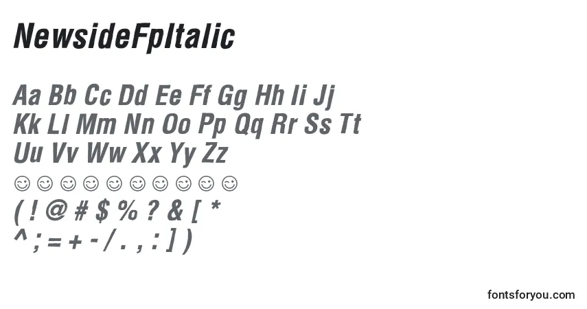 Czcionka NewsideFpItalic – alfabet, cyfry, specjalne znaki