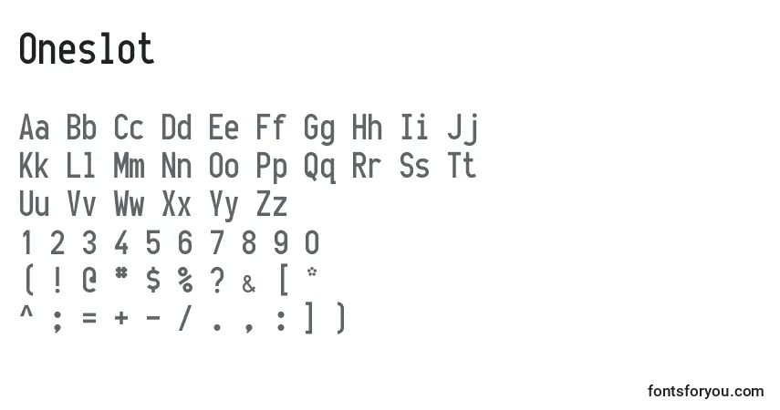 Czcionka Oneslot – alfabet, cyfry, specjalne znaki