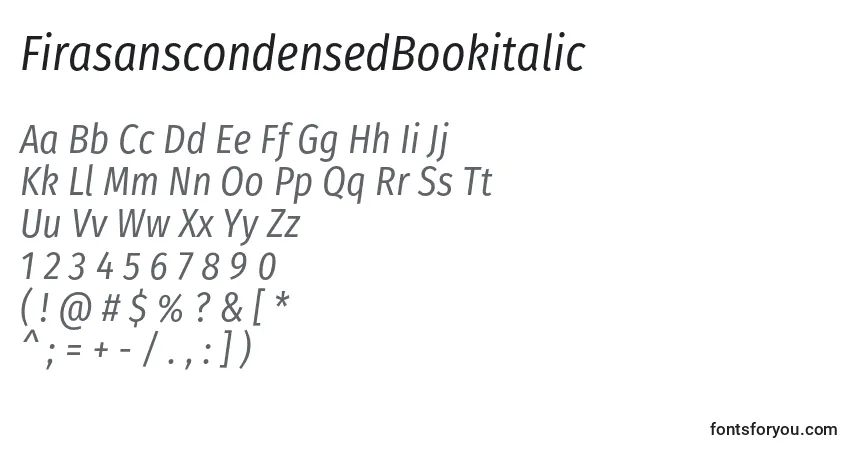 A fonte FirasanscondensedBookitalic – alfabeto, números, caracteres especiais