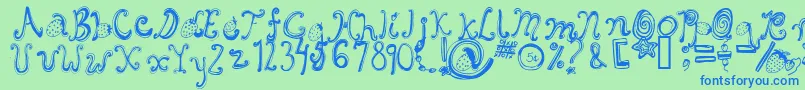 Weitere Informationen zur Starberryswirldelight-Schriftart Starberryswirldelight-Schriftart – Blaue Schriften auf grünem Hintergrund