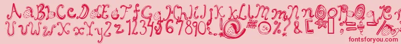 Fonte Starberryswirldelight – fontes vermelhas em um fundo rosa
