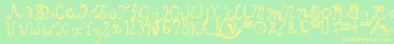 Fonte Starberryswirldelight – fontes amarelas em um fundo verde