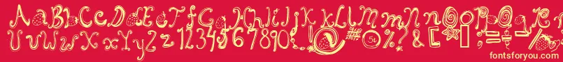 Starberryswirldelight-Schriftart – Gelbe Schriften auf rotem Hintergrund