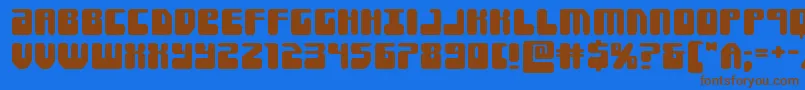 フォントForcemajeureexpand – 茶色の文字が青い背景にあります。