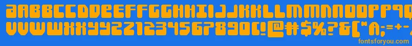 フォントForcemajeureexpand – オレンジ色の文字が青い背景にあります。