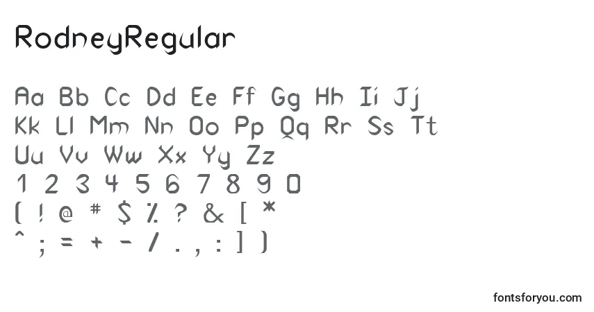 Шрифт RodneyRegular – алфавит, цифры, специальные символы