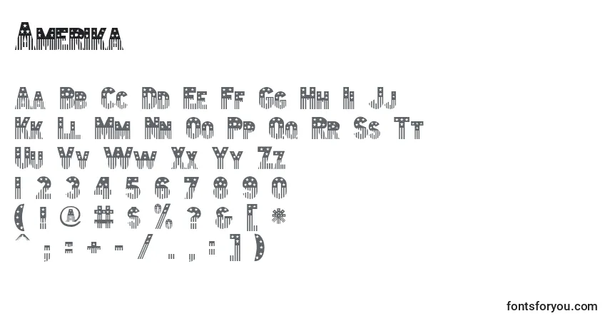 Czcionka Amerika – alfabet, cyfry, specjalne znaki