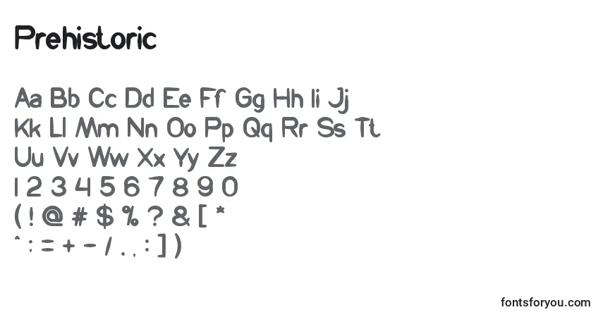 Czcionka Prehistoric – alfabet, cyfry, specjalne znaki