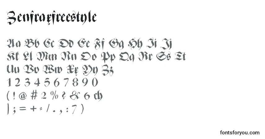 Schriftart Zenfraxfreestyle – Alphabet, Zahlen, spezielle Symbole