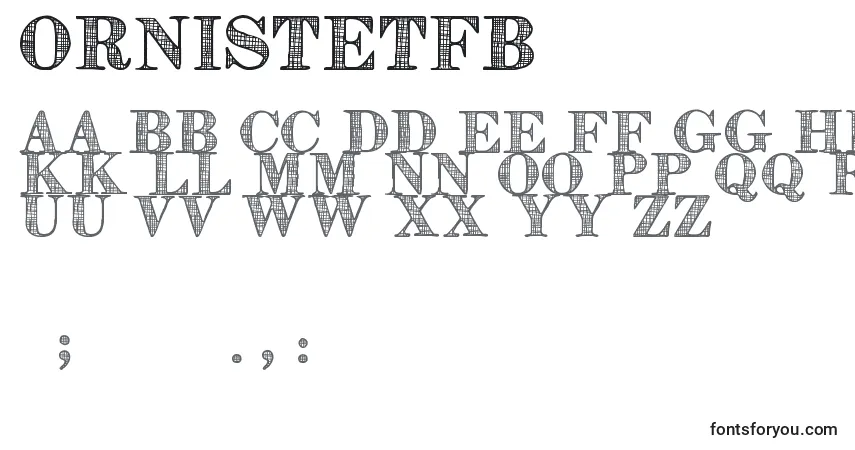 Czcionka OrnisteTfb – alfabet, cyfry, specjalne znaki