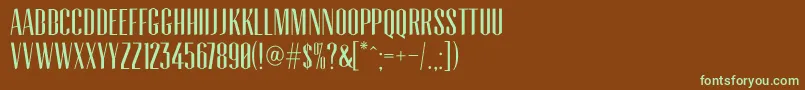 フォントTommaso – 緑色の文字が茶色の背景にあります。