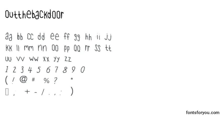 Czcionka Outthebackdoor – alfabet, cyfry, specjalne znaki