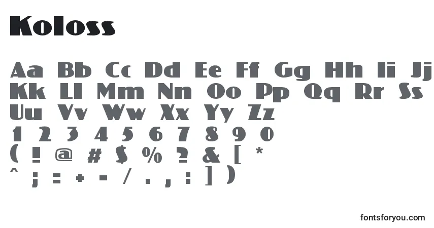 Czcionka Koloss – alfabet, cyfry, specjalne znaki