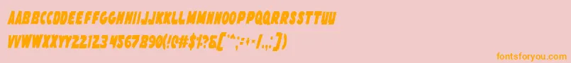 フォントFlyingLeatherneckCondensed – オレンジの文字がピンクの背景にあります。