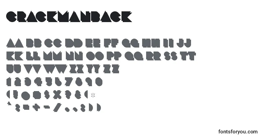 CrackmanBack-fontti – aakkoset, numerot, erikoismerkit