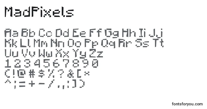 A fonte MadPixels – alfabeto, números, caracteres especiais