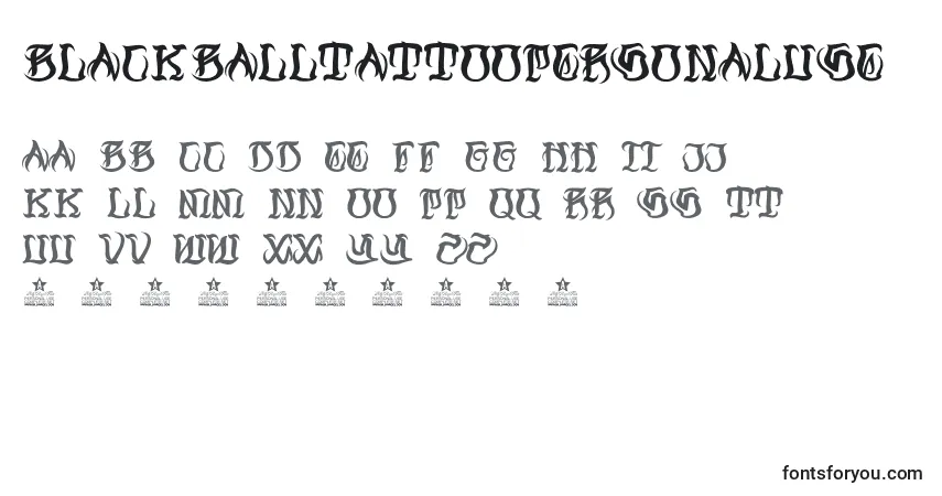Schriftart BlackBallTattooPersonalUse – Alphabet, Zahlen, spezielle Symbole
