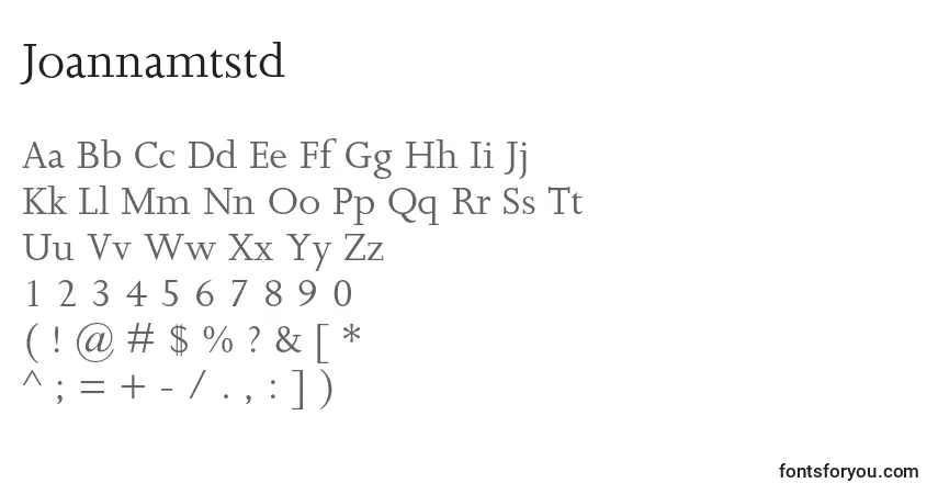 A fonte Joannamtstd – alfabeto, números, caracteres especiais
