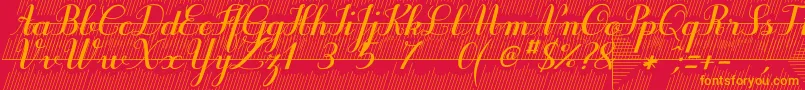 Purpledecodemo-Schriftart – Orangefarbene Schriften auf rotem Hintergrund