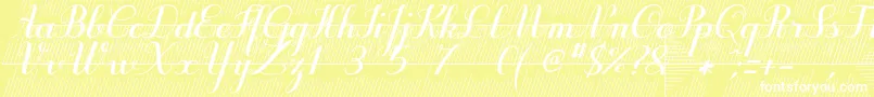 Purpledecodemo-Schriftart – Weiße Schriften auf gelbem Hintergrund
