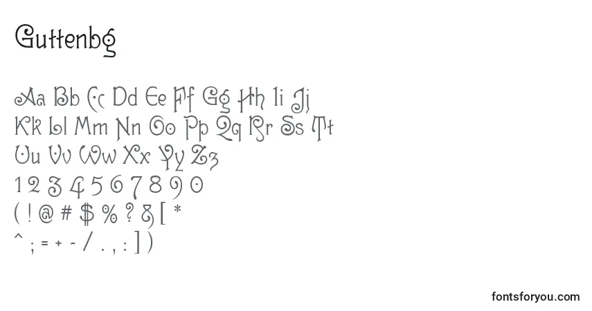 Guttenbg-fontti – aakkoset, numerot, erikoismerkit