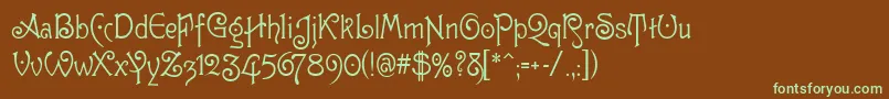 フォントGuttenbg – 緑色の文字が茶色の背景にあります。