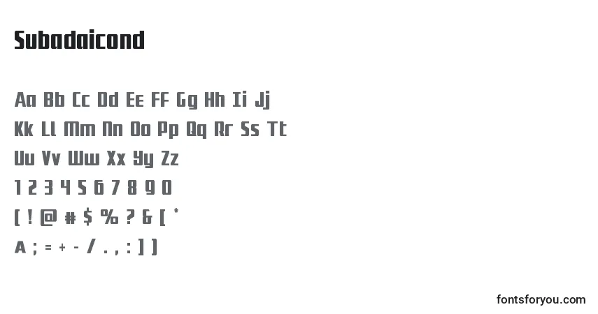 Subadaicond-fontti – aakkoset, numerot, erikoismerkit