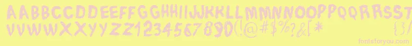 TraceOfRough-fontti – vaaleanpunaiset fontit keltaisella taustalla