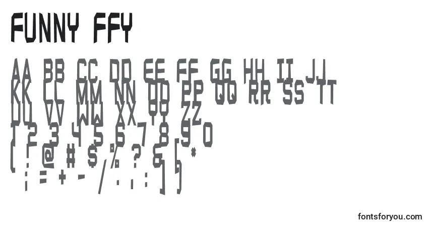 Czcionka Funny ffy – alfabet, cyfry, specjalne znaki