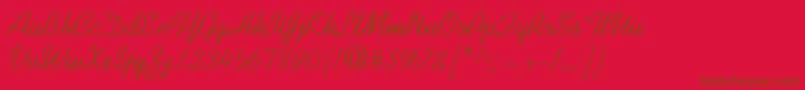 Weitere Informationen zur KaufmannRegularDb-Schriftart KaufmannRegularDb-Schriftart – Braune Schriften auf rotem Hintergrund