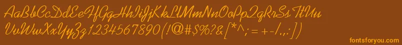 KaufmannRegularDb-Schriftart – Orangefarbene Schriften auf braunem Hintergrund
