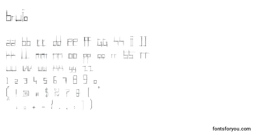 Schriftart Brui0 – Alphabet, Zahlen, spezielle Symbole