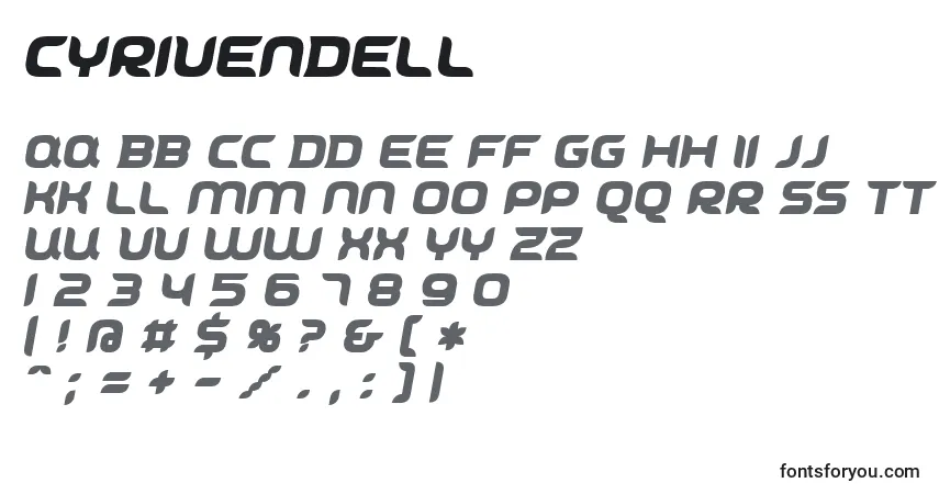 Czcionka Cyrivendell – alfabet, cyfry, specjalne znaki