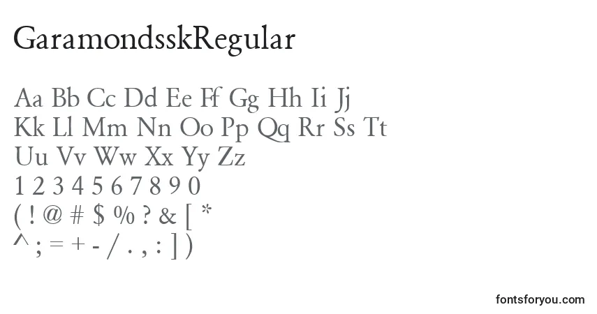A fonte GaramondsskRegular – alfabeto, números, caracteres especiais