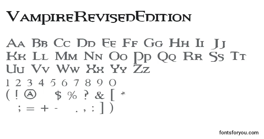 Czcionka VampireRevisedEdition – alfabet, cyfry, specjalne znaki