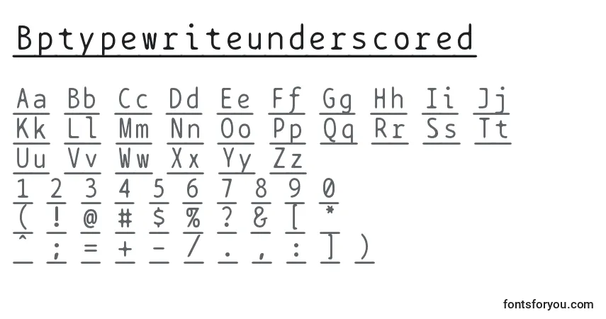 A fonte Bptypewriteunderscored – alfabeto, números, caracteres especiais