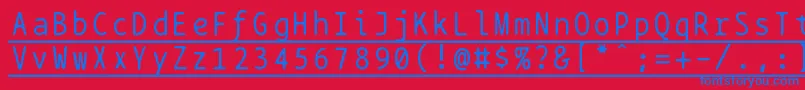 Fonte Bptypewriteunderscored – fontes azuis em um fundo vermelho