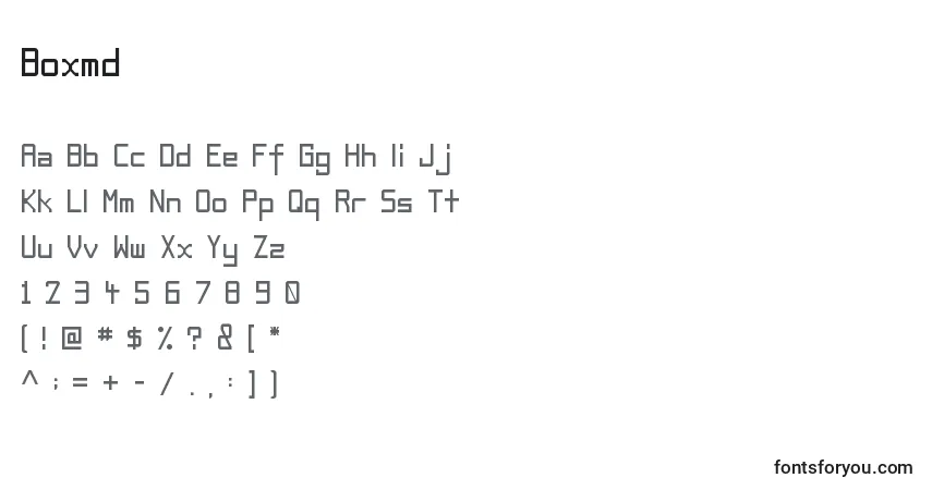 A fonte Boxmd – alfabeto, números, caracteres especiais