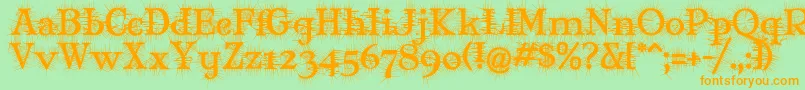 フォントMaryJaneDegroot – オレンジの文字が緑の背景にあります。